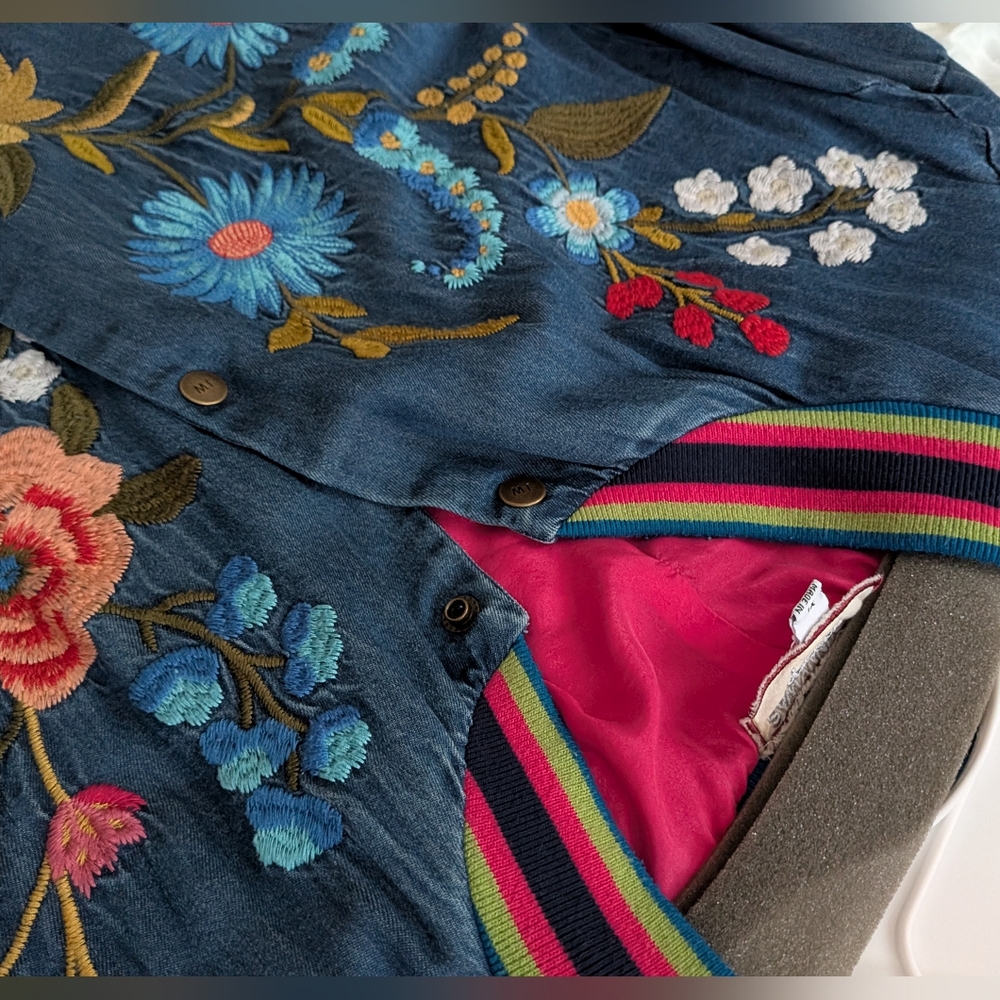 Floral Embroidered Denim Jacket - Picture 2 of 2